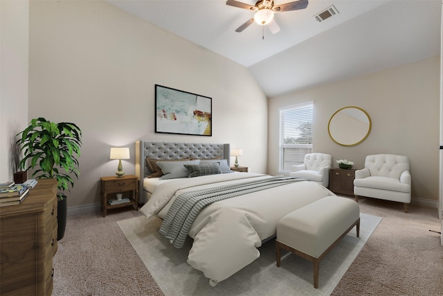 1504 Moreland Park Ct, Friendswood, TX 77546 - bedroom with light carpet, lofted ceiling, and a ceiling fan