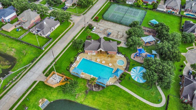 2508 Sun Glen Dr, Pearland, TX 77584 - aerial perspective of suburban area with a pool area