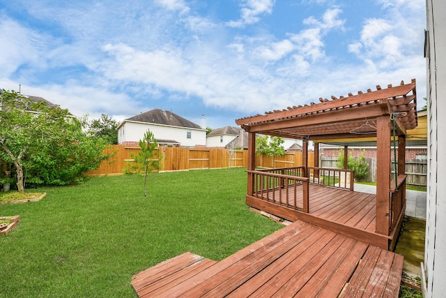 2508 Sun Glen Dr, Pearland, TX 77584 - wooden deck featuring a fenced backyard and a pergola