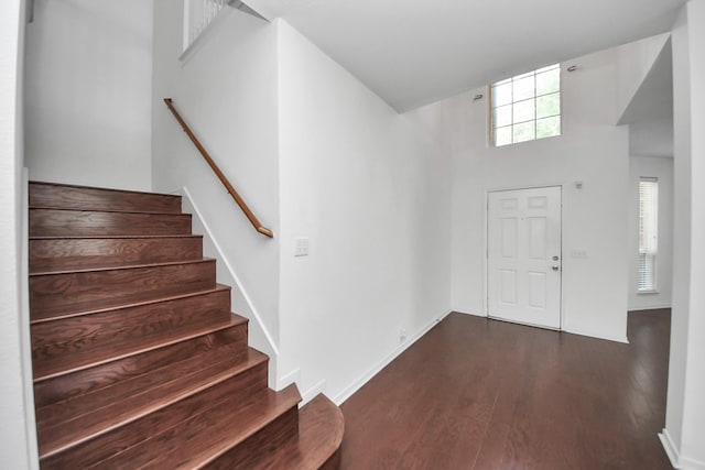 2508 Sun Glen Dr, Pearland, TX 77584 - foyer featuring stairs and dark wood-type flooring