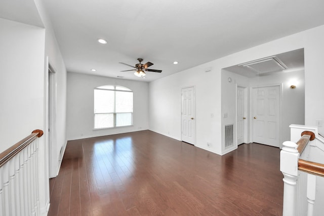 2508 Sun Glen Dr, Pearland, TX 77584 - empty room featuring attic access, dark wood finished floors, ceiling fan, and recessed lighting