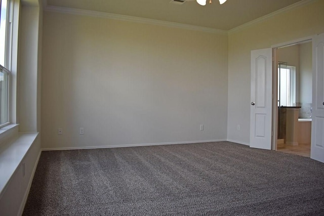 7615 Adobe Canyon Ln, Richmond, TX 77469 - empty room with crown molding, carpet flooring, and plenty of natural light