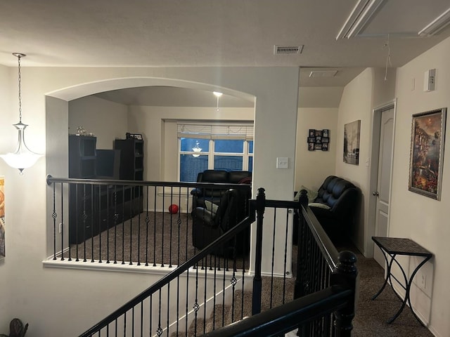 7615 Adobe Canyon Ln, Richmond, TX 77469 - hallway featuring an upstairs landing and carpet floors