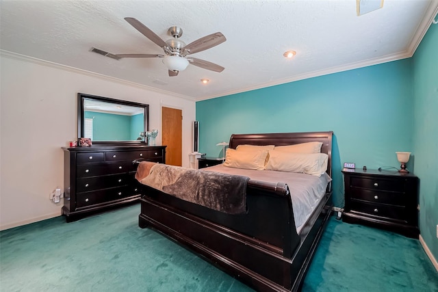 327 Edgeton Ct, Houston, TX 77015 - bedroom with carpet flooring, ceiling fan, and crown molding