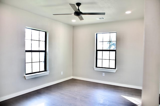428 Van Molan St, Houston, TX 77022 - unfurnished room featuring ceiling fan, dark wood-style floors, and recessed lighting