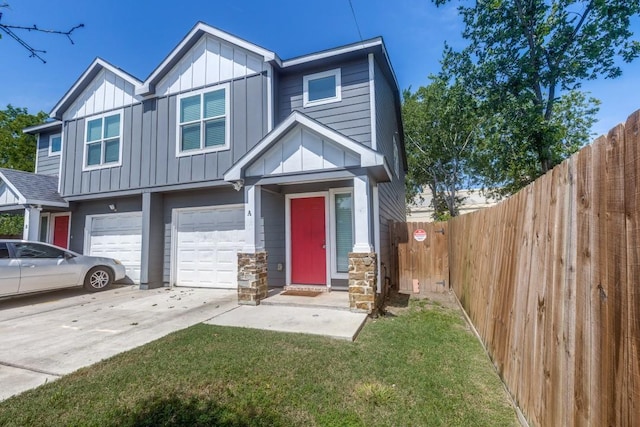 8206 Bassett St, Houston, TX 77051 - view of front of house featuring board and batten siding, concrete driveway, and an attached garage