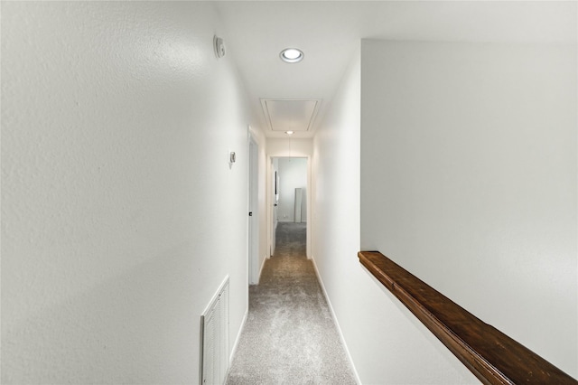 1572 Prairie Grove Dr, Houston, TX 77077 - hall with attic access, carpet, and recessed lighting