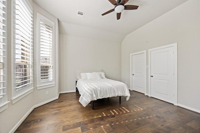20923 Bradley Gardens Dr, Spring, TX 77379 - bedroom featuring wood finished floors, vaulted ceiling, and a ceiling fan