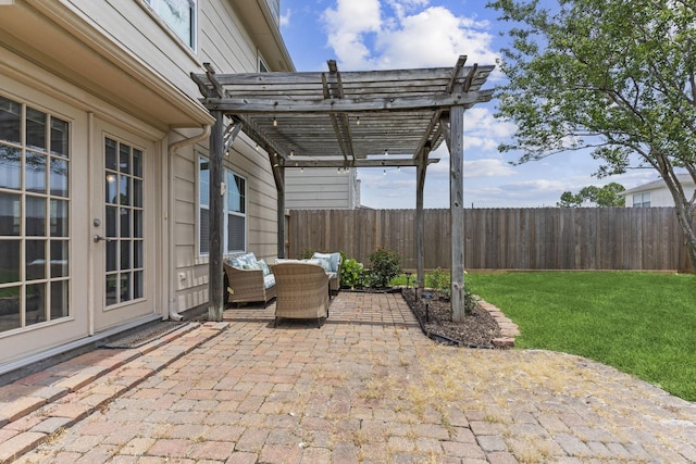 13411 Naples Bridge Rd, Sugar Land, TX 77498 - fenced backyard featuring a pergola, a patio, and french doors