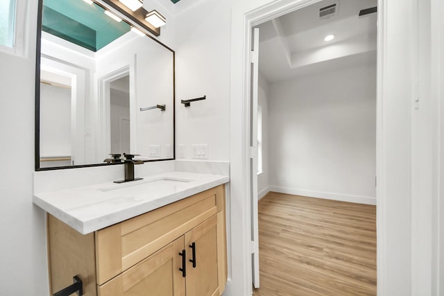 3453 Mainer St, Houston, TX 77021 - bathroom with vanity, wood finished floors, and recessed lighting