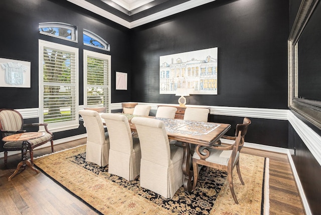 4925 Pine St, Bellaire, TX 77401 - dining area with ornamental molding, wood finished floors, and a high ceiling