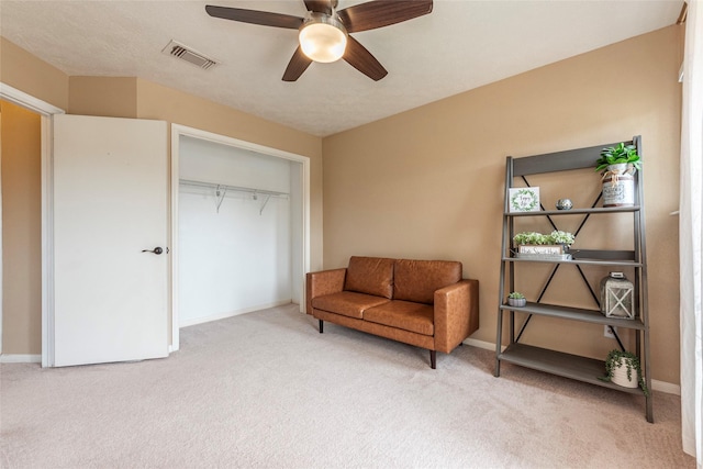 1417 S Heron Dr, Seabrook, TX 77586 - living area featuring carpet and ceiling fan