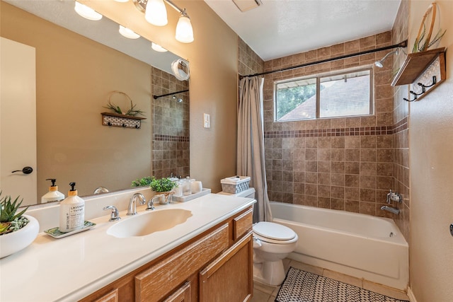 1417 S Heron Dr, Seabrook, TX 77586 - full bathroom featuring vanity, tile patterned floors, and shower / bath combination with curtain