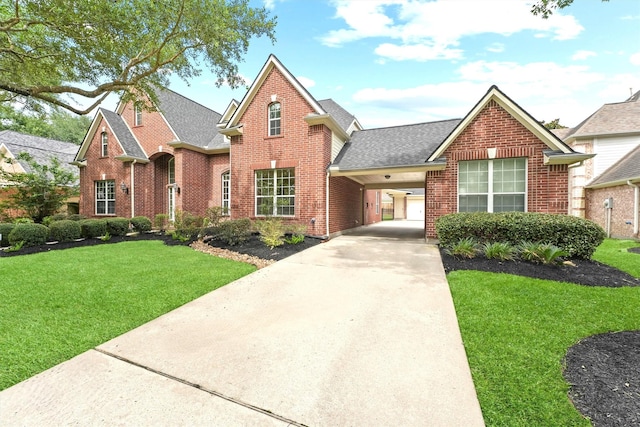 14210 Hansons Creek Ct, Houston, TX 77044 - traditional home featuring brick siding, roof with shingles, concrete driveway, and a front yard