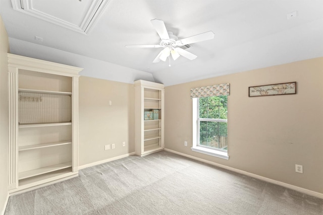 14210 Hansons Creek Ct, Houston, TX 77044 - unfurnished bedroom with carpet floors, lofted ceiling, attic access, and ceiling fan