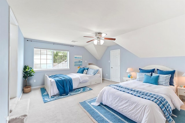 14210 Hansons Creek Ct, Houston, TX 77044 - bedroom with carpet floors, a ceiling fan, and vaulted ceiling