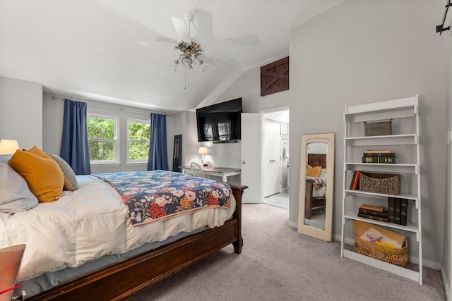 248 S Pathfinders Cir, The Woodlands, TX 77381 - bedroom featuring lofted ceiling, carpet floors, and ceiling fan