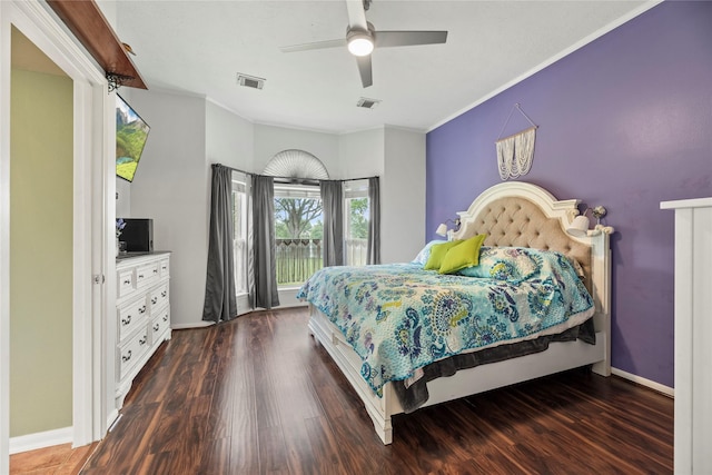 17706 Riata Lake Dr, Cypress, TX 77433 - bedroom featuring wood finished floors, ceiling fan, and crown molding