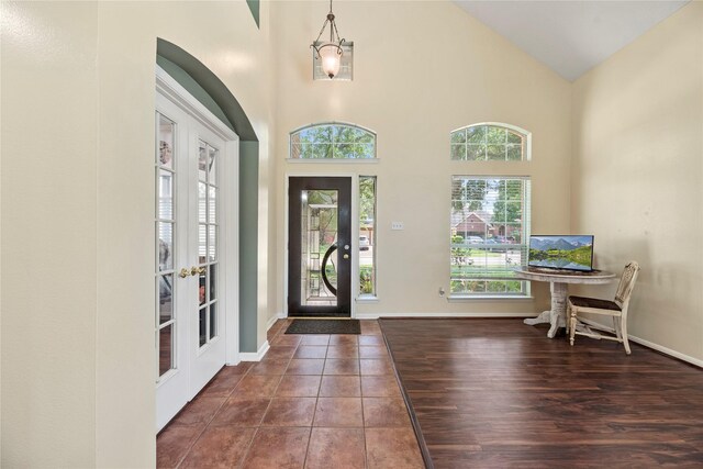 17706 Riata Lake Dr, Cypress, TX 77433 - entrance foyer with french doors and high vaulted ceiling