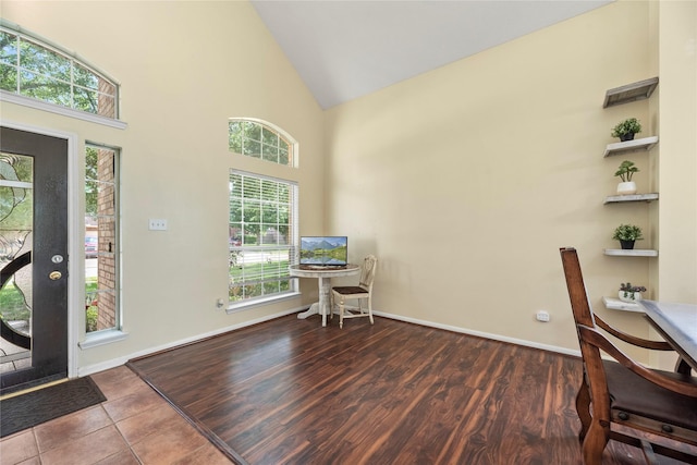 17706 Riata Lake Dr, Cypress, TX 77433 - entryway with high vaulted ceiling and wood finished floors
