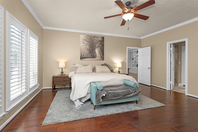 9311 Windrush Dr, Spring, TX 77379 - bedroom with crown molding, hardwood / wood-style floors, and ceiling fan