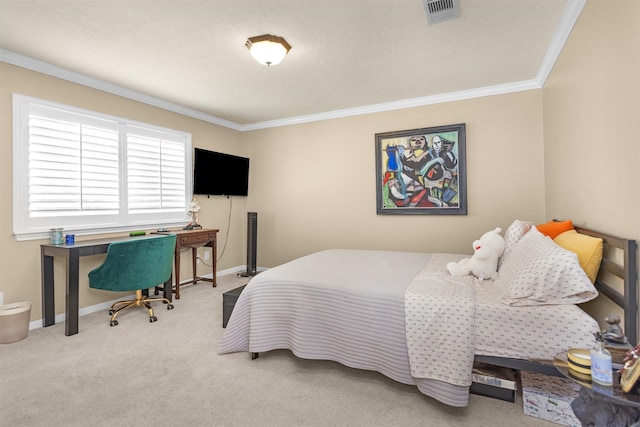 9311 Windrush Dr, Spring, TX 77379 - bedroom with ornamental molding and carpet flooring