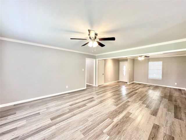5818 Birchmont Dr, Houston, TX 77092 - unfurnished room featuring a ceiling fan, light wood-type flooring, and ornamental molding