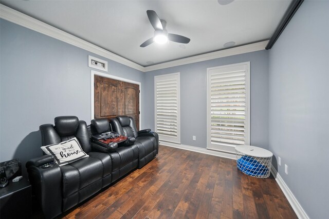 14014 Lakewood Crossing Blvd, Houston, TX 77070 - cinema room featuring hardwood / wood-style floors, a ceiling fan, and ornamental molding