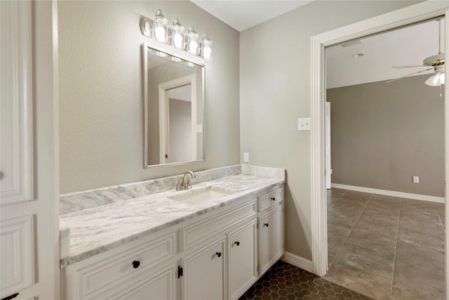 105 Sally Lake Ct, Angleton, TX 77515 - bathroom with vanity, ceiling fan, and tile patterned flooring