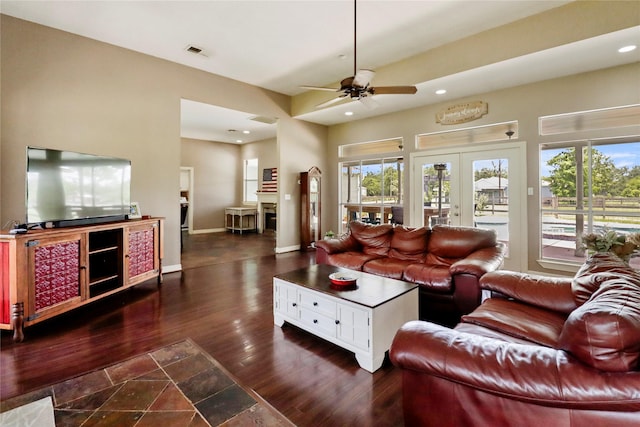 105 Sally Lake Ct, Angleton, TX 77515 - living area with a ceiling fan, wood finished floors, and recessed lighting