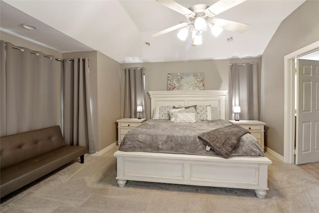 105 Sally Lake Ct, Angleton, TX 77515 - bedroom with lofted ceiling, light carpet, recessed lighting, and a ceiling fan