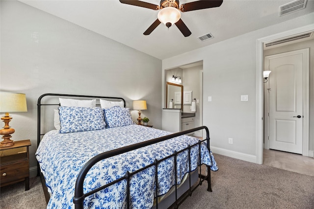 1002 Pleasant Pines Ln, Pinehurst, TX 77362 - bedroom featuring carpet floors, ceiling fan, and ensuite bathroom