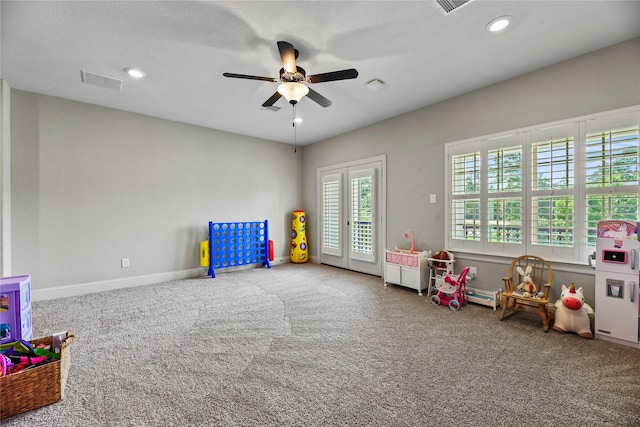 1002 Pleasant Pines Ln, Pinehurst, TX 77362 - recreation room with a ceiling fan, carpet, and recessed lighting