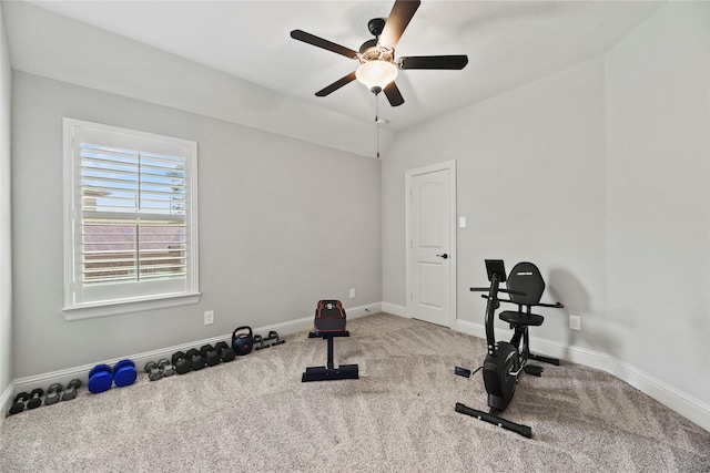 1002 Pleasant Pines Ln, Pinehurst, TX 77362 - exercise area featuring ceiling fan and carpet