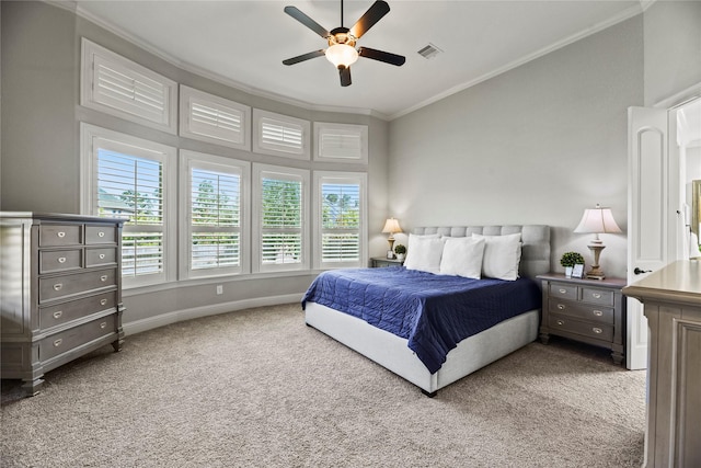 1002 Pleasant Pines Ln, Pinehurst, TX 77362 - bedroom featuring carpet flooring, ornamental molding, and a ceiling fan