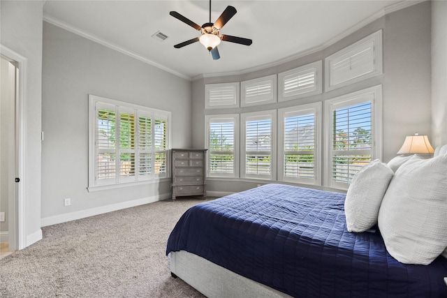 1002 Pleasant Pines Ln, Pinehurst, TX 77362 - bedroom with crown molding, carpet floors, and a ceiling fan