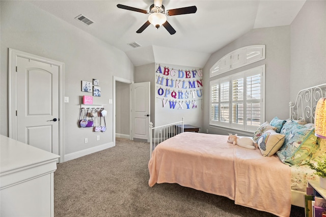 1002 Pleasant Pines Ln, Pinehurst, TX 77362 - carpeted bedroom with lofted ceiling and ceiling fan