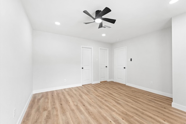 327 E Delz Dr, Houston, TX 77022 - empty room with light wood-style floors, recessed lighting, and ceiling fan