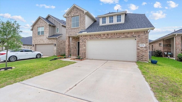 17734 Pensford Way, Tomball, TX 77377 - view of front of home with brick siding, driveway, a front yard, and a shingled roof
