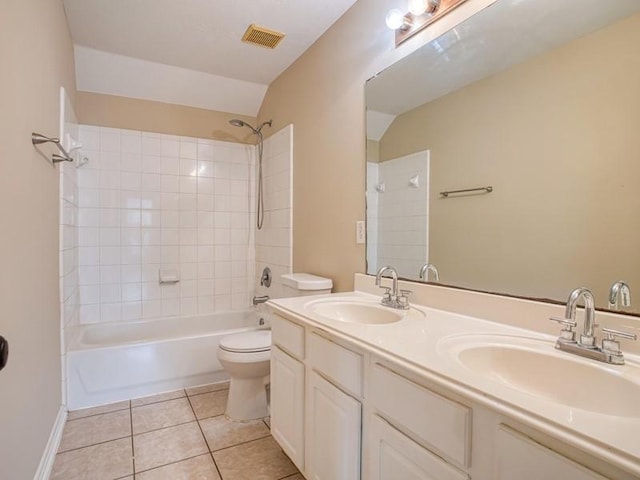 26610 W Surrey Park Ln W, Katy, TX 77494 - bathroom featuring shower / bathtub combination, tile patterned flooring, and double vanity