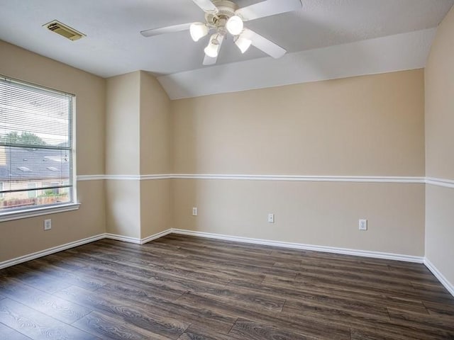 26610 W Surrey Park Ln W, Katy, TX 77494 - unfurnished room with vaulted ceiling, dark wood-type flooring, and ceiling fan