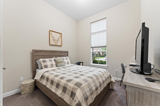 4110 Willow Wind Ct, Sugar Land, TX 77479 - bedroom featuring dark carpet and lofted ceiling