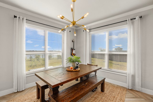 915 Bernard Meadows Dr, East Bernard, TX 77435 - dining area with a chandelier, crown molding, and plenty of natural light
