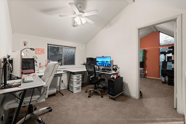 111 Mesa Ct, Conroe, TX 77304 - carpeted office space with lofted ceiling and ceiling fan