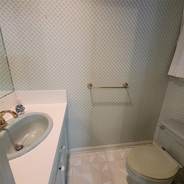 5227 Imogene St, Houston, TX 77096 - half bathroom featuring vanity, tile patterned floors, and wallpapered walls
