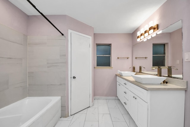 10731 Forest Leaf Dr, Sugar Land, TX 77498 - full bath featuring marble finish floors, double vanity, and shower / bath combination