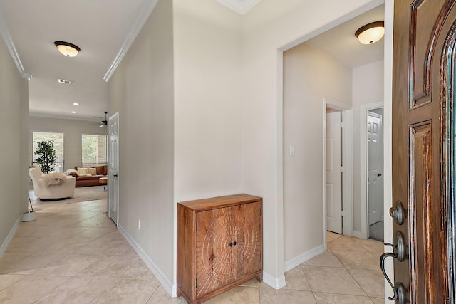 27535 Golf View Ln, Huffman, TX 77336 - hall featuring crown molding and light tile patterned floors