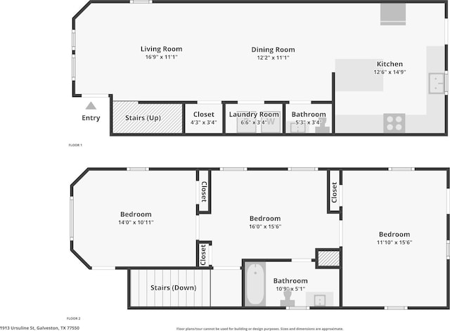 1913 Ursuline St, Galveston, TX 77550 - view of home floor plan