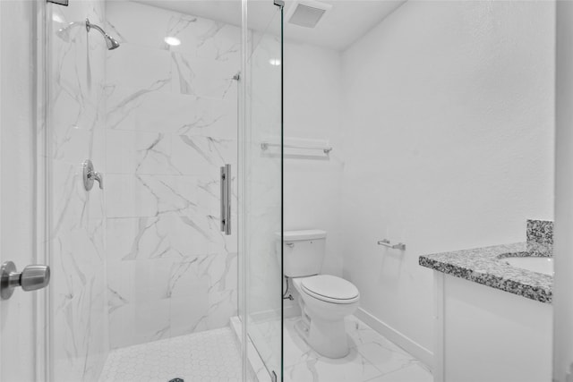 7613 Shotwell St, Houston, TX 77016 - full bath featuring a marble finish shower, vanity, and marble look tiles