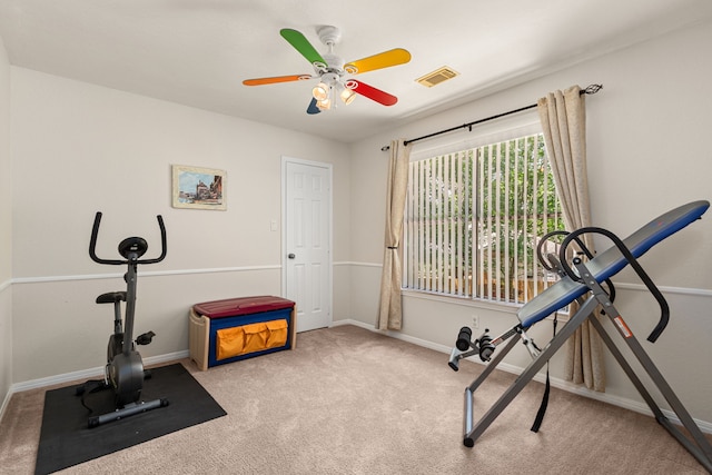 25807 Oakridge Forest Ln, Spring, TX 77386 - workout area with ceiling fan and carpet flooring